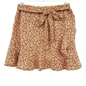 Altar'd State Size Small Women's Skirt Tie Waist Brown White‎ Ditsy Floral Print